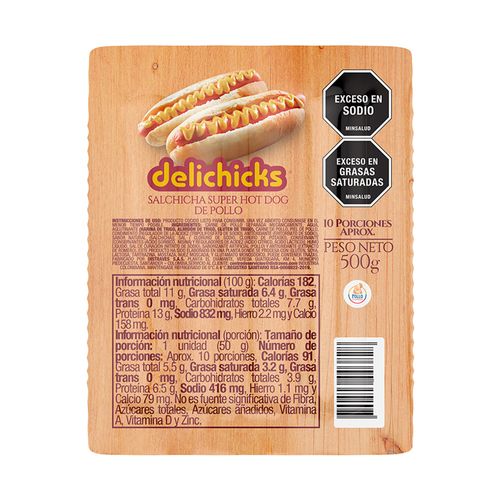 Salchicha super hot dog de pollo 500 gr x 10 und.