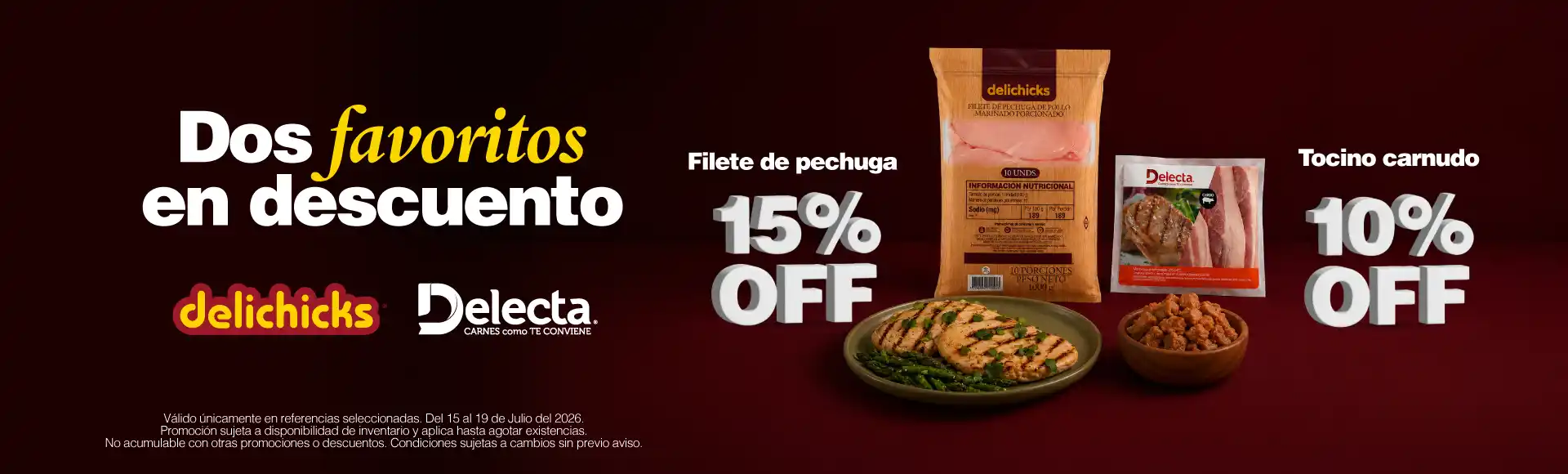 15% y 10% Off en Filete de Pechuga y Tocino Carnudo